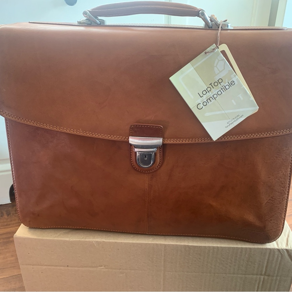 Brown Leather Laptop Bag with Structured Design